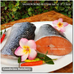 Salmon BONE-IN Atlantic Chile frozen MEDIUM SIZE steak cuts 3/4" 2cm (price/pack 600g 3-4pcs)